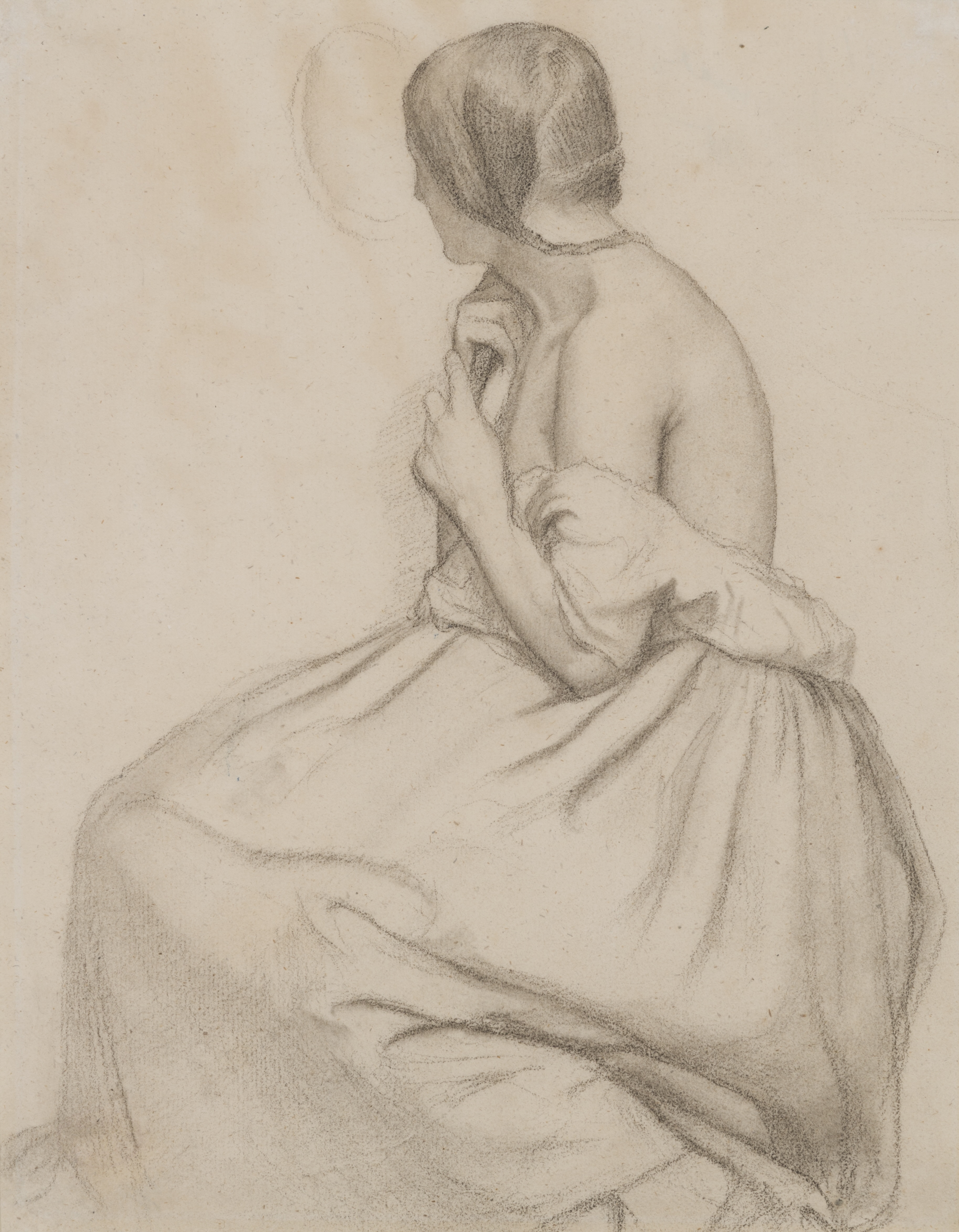 A Seated Young Woman Plaiting her Hair, Looking into a Mirror